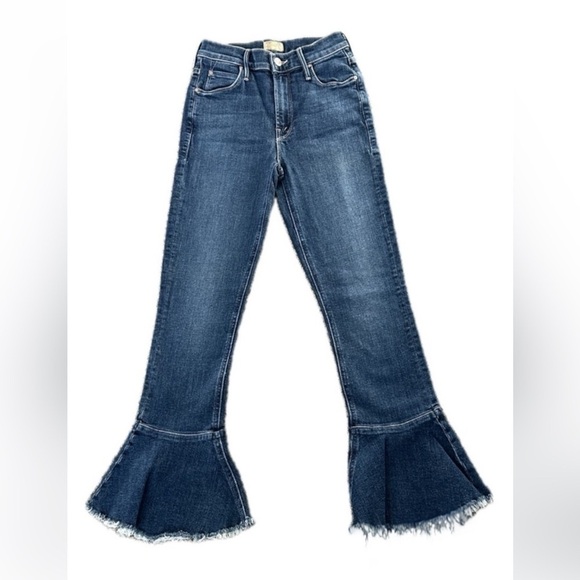 👖👠 MOTHER The Cha Cha Fray Jeans | Girl Crush Blue Fringe Flare Sz 24 USA - Picture 1 of 7